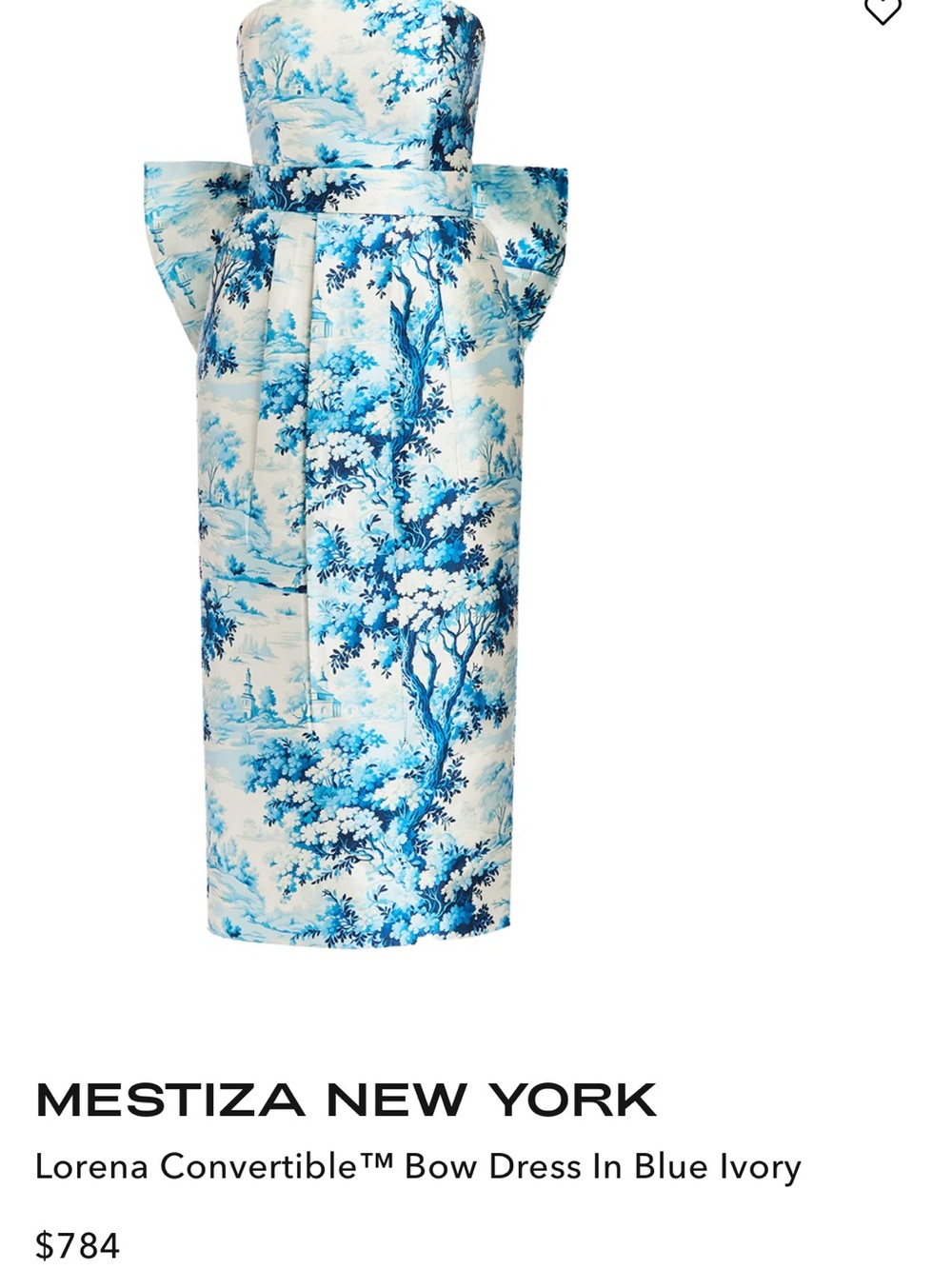 Strapless Blue Toile Midi Dress with Back Bow - Picture 6 of 10